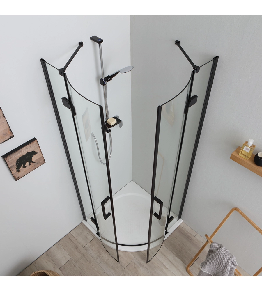 BOX DOCCIA "STELLA" SEMICIRCOLARE ALLUMINIO NERO, 80X80X190 CM